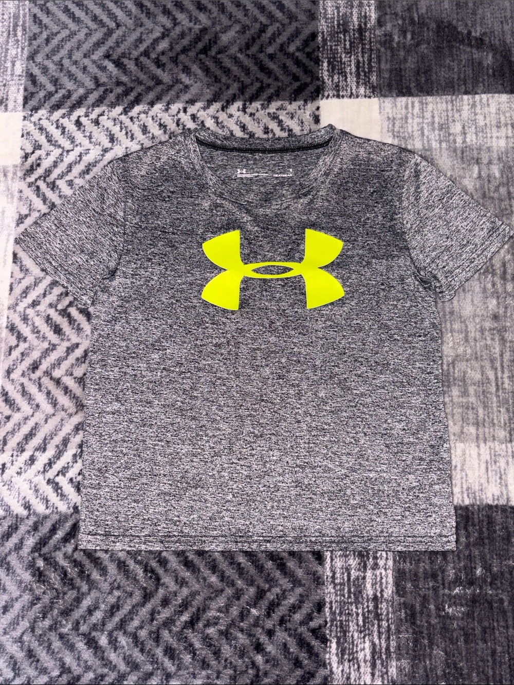 Under Armour Heather Gray Tee with Neon Yellow Logo